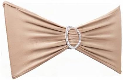 Pack of 50PCS Spandex Chair Sashes Bows Elastic Chair Cover Bands Slider Buckles for Wedding Reception Banquet Bridal Shower Decorations - Nude/Camel/Khaki