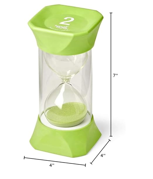 hand2mind Green Jumbo Sand Timers, 2 Minute Sand Timer, Hourglass Sand Timer with Soft Rubber End Caps Offers Quiet Pausing, Classroom Sand Timers for Kids, Teeth Brushing and Game Timer (Set of 1)