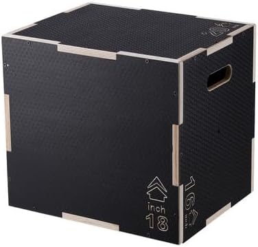 Happybuy 3 in 1 Plyometric Jump Box, 20/18/16 Inch Wooden Plyo Box, Anti-Slip Platform for Jumping Agility, Step Up Box for Home Gym Conditioning & Strength Training, Black