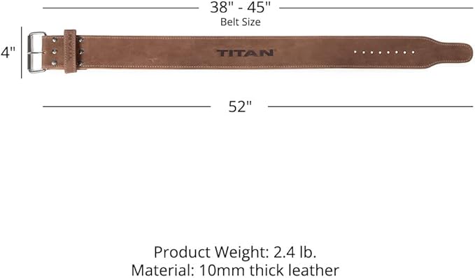 Titan Fitness MAXXUM Weightlifting Belt, 4" Wide x 10mm Thick Vegetable-Tanned Leather, Adjustable Single Prong Buckle for Powerlifting, Deadlifts, Weight Training & Bodybuilding