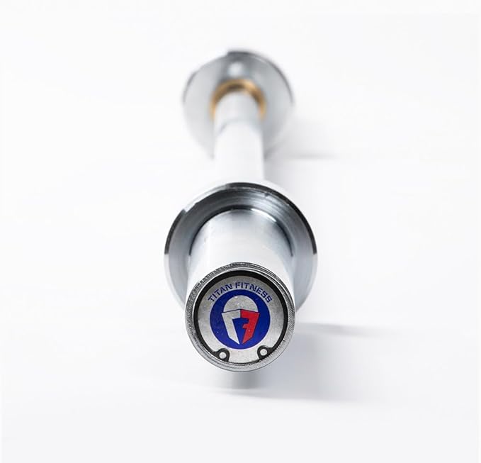 Titan Fitness 60in Olympic Weightlifting Barbell, 500 LB Capacity, 28mm Grip Shaft, Chrome Finish, Bronze Bushings, Olympic-Sized Weight Sleeves