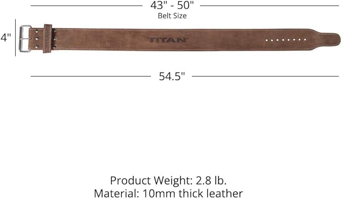 Titan Fitness MAXXUM Weightlifting Belt, 4" Wide x 10mm Thick Vegetable-Tanned Leather, Adjustable Single Prong Buckle for Powerlifting, Deadlifts, Weight Training & Bodybuilding