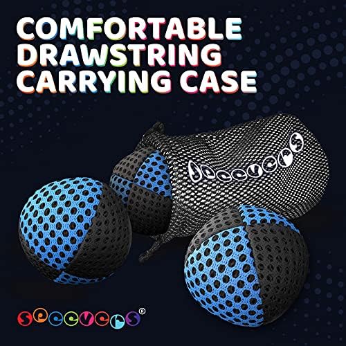 speevers Juggling Balls for Beginners and Professionals Set of 3, 14 Colors Available, 2 Layers of Net and Carry Case, Xballs Juggling Balls (Black - Blue, 3.9 oz)