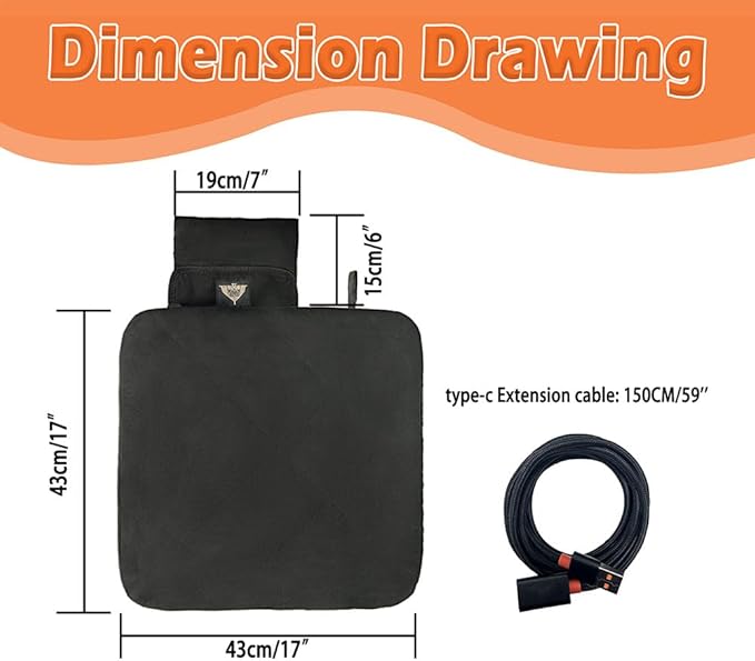 Heated Seat Cushion Foldable Memory Foam Heated Seat Pad with 3 Level Heating for Camping Fishing Office Chair Stadium Seats (Power Supply Not Included) (Artificial Suede) (L-Shape) (Square)