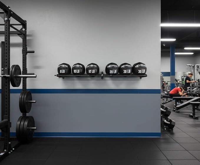 Valor Fitness Wall-Mounted Adjustable Ball Storage Rack – Holds Slam Balls, Medicine Balls, Stability Balls, Basketballs – Compact Space-Saving Gym Equipment for Home and Commercial Use