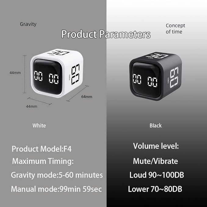 EooCoo Digital Timer Cool Stuff Gadgets, Gravity Pomodoro Cube Rotation, Countdown Productivity Kitchen Timer 5/10/30/60 Mins for Meeting Study Back to School Gift, ADHD Tools, Office Desk Decoration