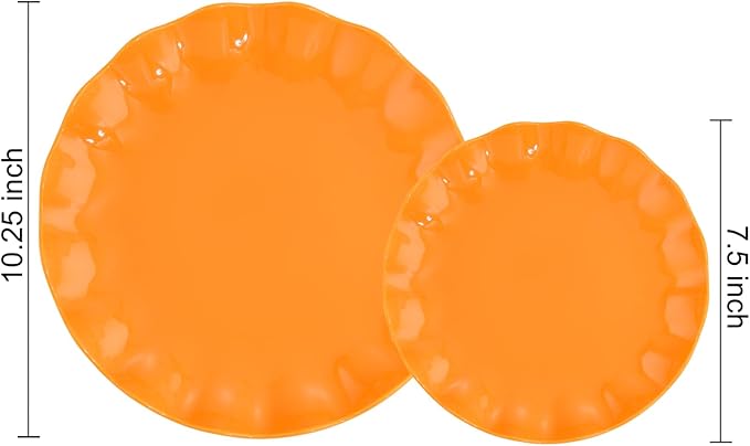 LIYH 24 Pcs Orange Plastic Plates Reusable Orange Plates Scalloped Plastic Plate for Holiday Party Dishwasher Safe Sturdy Reusable (12 Guests) Suitable for Holiday Gatherings