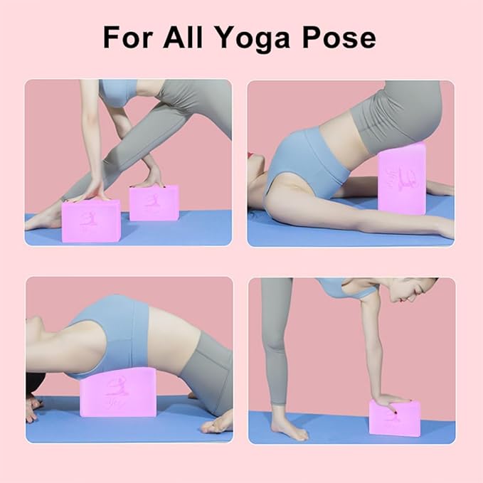 RETON Yoga Blocks Set, High - Density Yoga Block with 2 Strap, Lightweight Foam Brick Yoga Pilates Blocks, Anti-Slip Yoga Brick with Embossed Design for Posture Adjustment and Movement Assistance