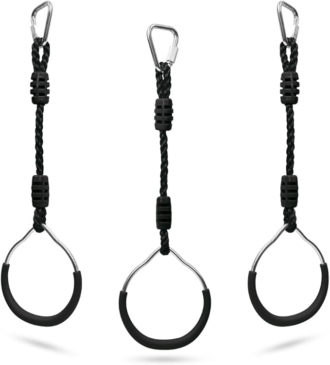 Trapeze Swing Ring Home Gymnastic Workout Equipment Outdoor Backyard Playground Play Sets Hanging Monkey Bar, Heavy-Duty Obstacle Course Climbing Rings Ninja Rings Pull Up Bar Fit Exercise Accessories