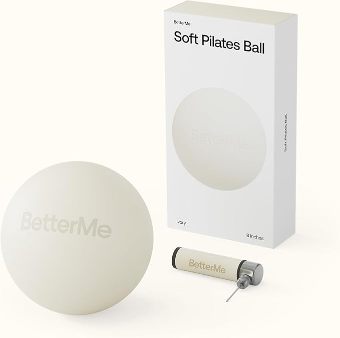 BetterMe Soft Pilates Ball β 8 Inch Mini Exercise Ball for Pilates, Yoga & Core Training β Small Stability Ball for Women β Portable Workout Tool