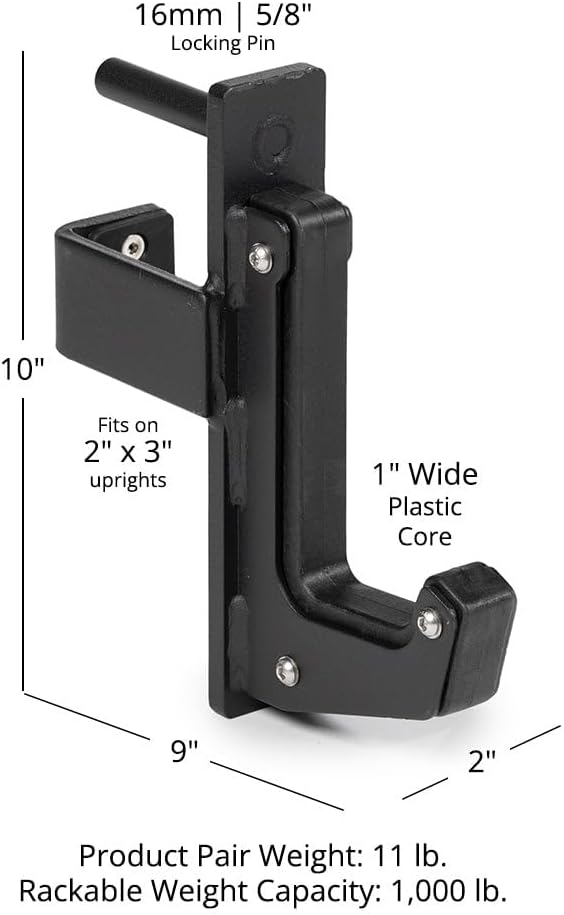 Titan Fitness T-3 Series Power Rack Sandwich J-Hooks, 1000 LB Rackable Capacity, Fits 2" x 3" Rack Uprights with 11/16" Holes, UHMW Protective Liners, Barbell Holder for Squat & Bench Press