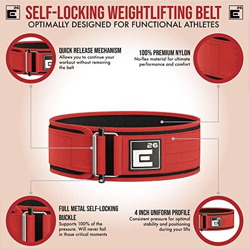 Element 26 Self-Locking Weight Lifting Belt - Premium Weightlifting Belt for Serious Functional Fitness and Olympic Lifting Athletes - Lifting Support for Men and Women - Deadlift Training Belt