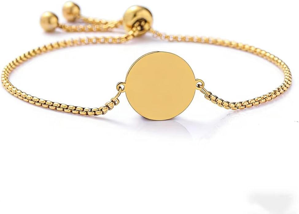 10pcs Stainless Steel Engravable Disc Bracelet, Sliding Clasp, 15mm, Silver/Gold/RoseGold/Black