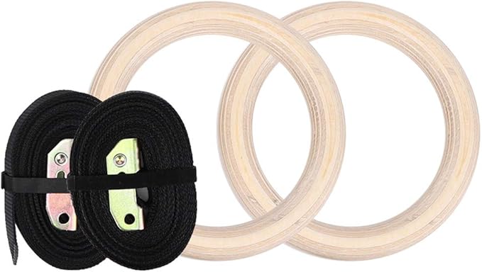 Topyond Wood Gymnastic Rings with Adjustable Straps, Olympic Rings 25mm for Gym, Workout, Exercise, Outdoor Training, Quick Install Carabiner, Can Hold up to 220lbs, 14.8 Ft. Strap