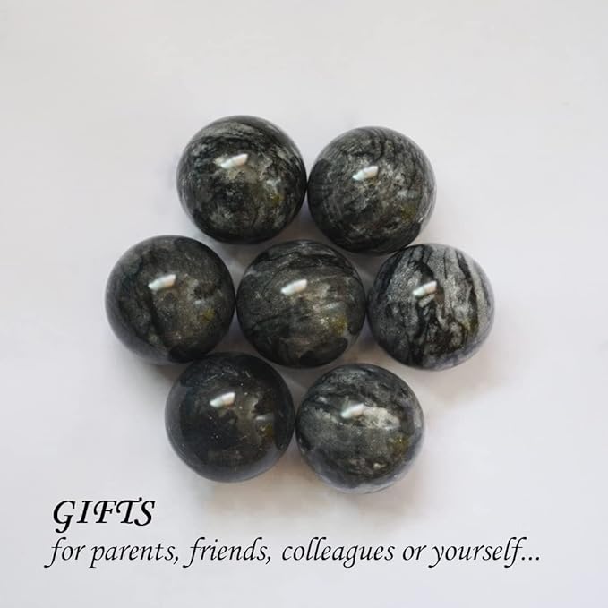 Baoding Balls Grey-black Marble Chinese Exercise Health Massage Stress Relieve Relax Fingers Zen Tai Chi Ball Therapy Trainer Arthritis Thumb Massager for Hands (1.4 inches, Grey-black with bag)