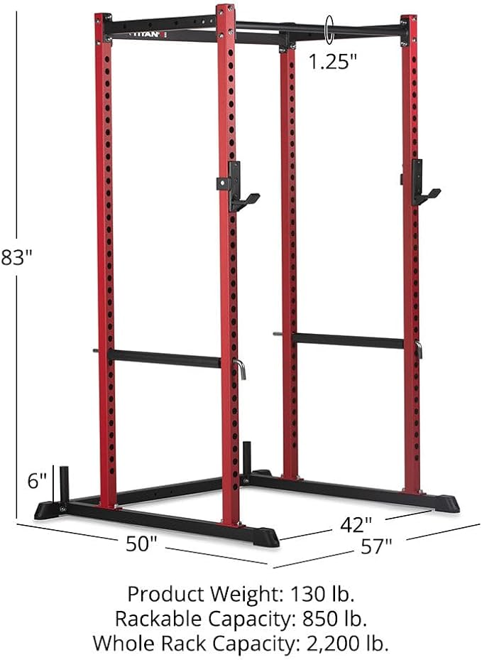 Titan Fitness T-2 Series Short Power Rack, Skinny Pull Up Bar, Pin and Pipe Safeties, Standard J-Hooks, for Home Garage Gym Weightlifting and Strength Training