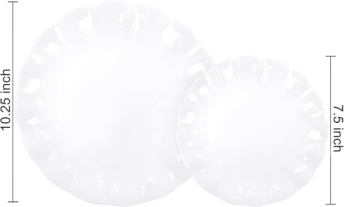 LIYH 50 Pcs White Scalloped Plastic Plates Reusable - Unbreakable Plastic Plates for Weddings Party Outdoor Picnics Dishwasher Safe BPA Free Easter (25Guests)