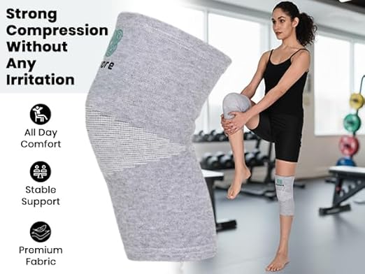 Bamboo Charcoal Knee Sleeve - Bamboo Compression Knee Sleeve for Men and Women Meniscus Tear, Sports, Joint Pain Relief, Injury Recovery - Elastic Warm Knee Brace for Arthritis (45-51cm Thigh) (Large)