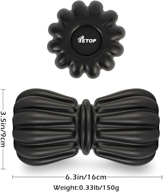 TETOP Peanut Massage Ball 3.5 * 3.5 * 6.3in/0.33lb, Double Lacrosse Massage Ball, Back Foot Neck Massage Roller for Physical Therapy, Myofascial Release, Deep Tissue and Trigger Point (Black)