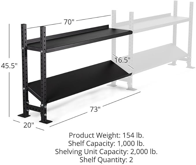Titan Fitness Add-On Elite Series Mass Storage System for Dumbbell Kettlebell Slam Ball Storage, Bolt-On Adjustable Shelves