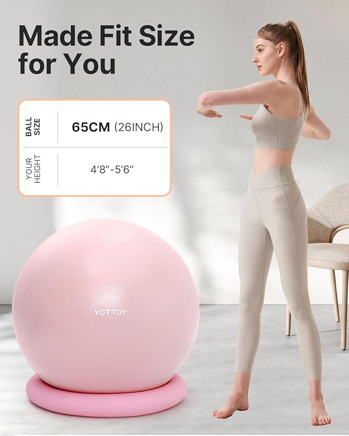 YOTTOY Exercise Ball Chair with Base,Yoga Ball Chair for Home Office Desk, Stability Ball & Fitness Ball Seat with Pump (Pink, 23-26ines(58-65cm))