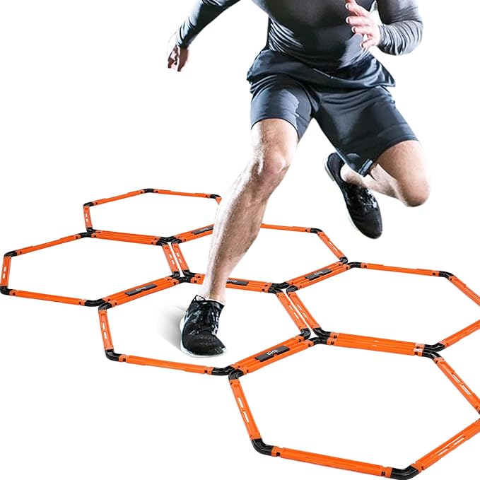 GHB Hex Agility Rings Speed Rings with Carrying Bag 6 Set Portable Hexagon Rings, Agility Ladder for Agility Footwork Training