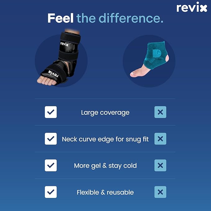 REVIX Ankle Ice Pack Wrap for Foot Discomfort Soothing, Reusable Gel Ice Packs with Cold Compression Therapy, Cold Wrap for Enhanced Comfort and Post-Workout Recovery, Black