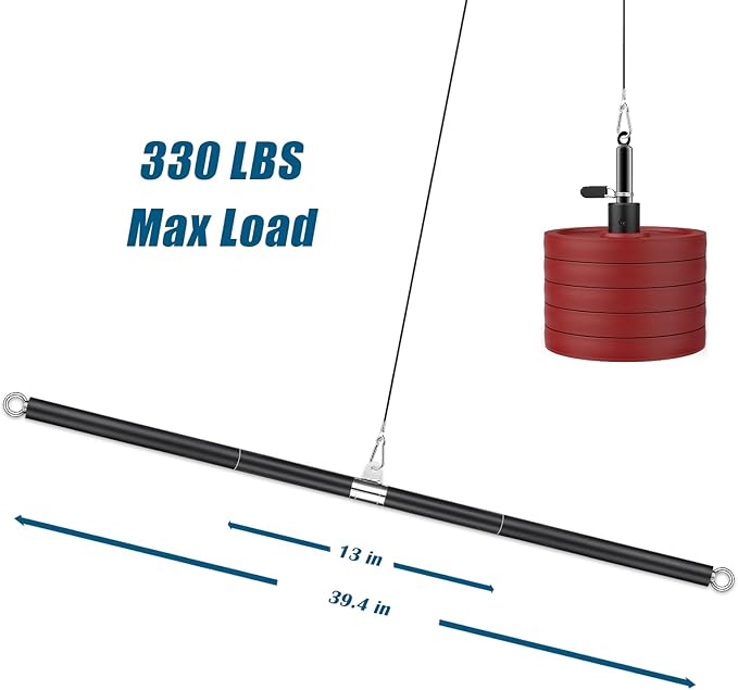 LAT Pull Down Bar, Dual Hook Bar Cable Attachment, Heavy Duty Gym Bar for Cable Machine, Suit for Resistance Band Training, Home Exercise