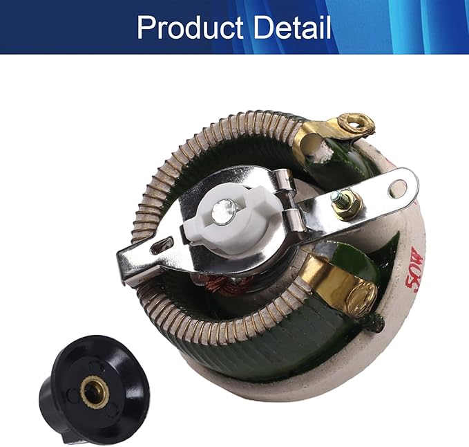 Jutagoss 50W 10 Ohm Rheostat, Wirewound Ceramic Potentiometer, Round Variable Sliding Resistor with Black Knob, Adjustable Resistor 1Pc