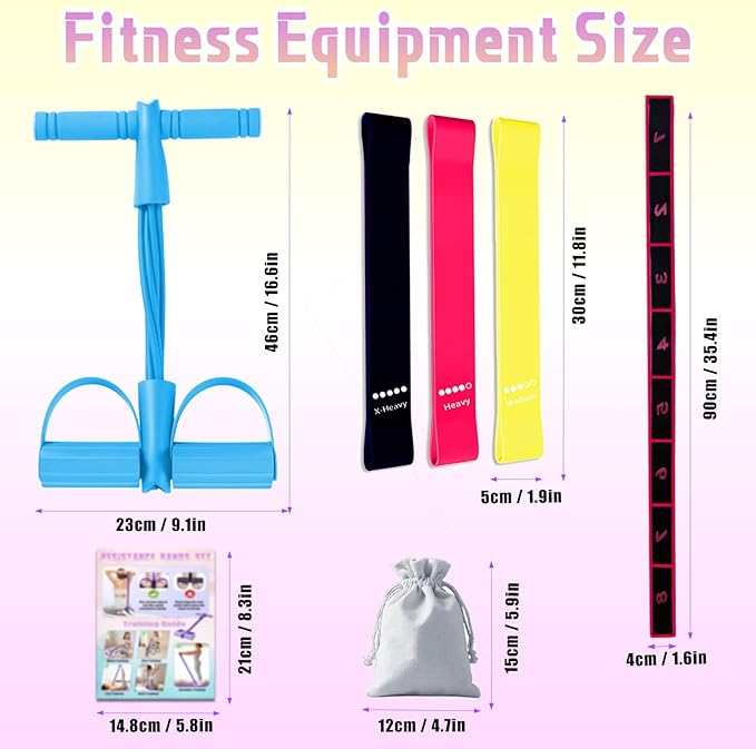 5 Pcs Resistance Bands Set, Pedal Resistance Band with Handles Fitness Equipment, Workout Elastic Exercise Bands for Ab, Waist, Arm, Leg, Women Stretch Bands for Pilates, Yoga at Home, Gym