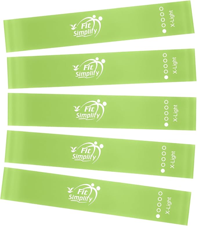 Fit Simplify Resistance Loop Exercise Fitness Bands with Instruction Guide and Carry Bag, Set of 5