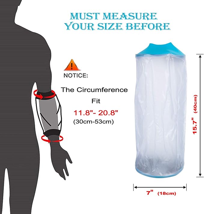 Asunby Picc line shower cover for upper arm Sleeve Protector for shower Bath Waterproof Adult Large Arm Cast Covers Comfortable Bag for Broken Wound Elbow Reusable