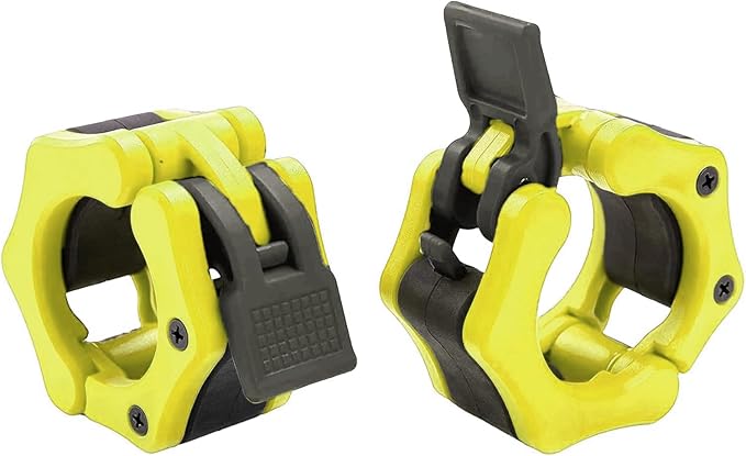 Olympic Barbell Clamps Collars Quick Release Pair Weight Clips for 2 inch Barbell (Yellow w/Black Lever)