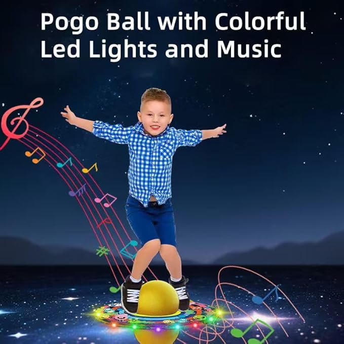 Anby Colorful LED Light Up Pogo Ball with Music - Fun Balance Trick Bounce Board Jumping Ball Toy for Kids, Perfect for Outdoor & Indoor Play, Gift for Boys and Girls Up to 200 lbs