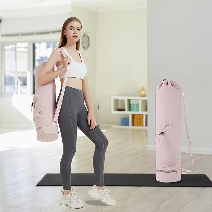 sportsnew Yoga Mat Bag with Water Bottle Pocket and Bottom Wet Pocket, Exercise Yoga Mat Carrier Multi-Functional Storage Bag, Patent pending