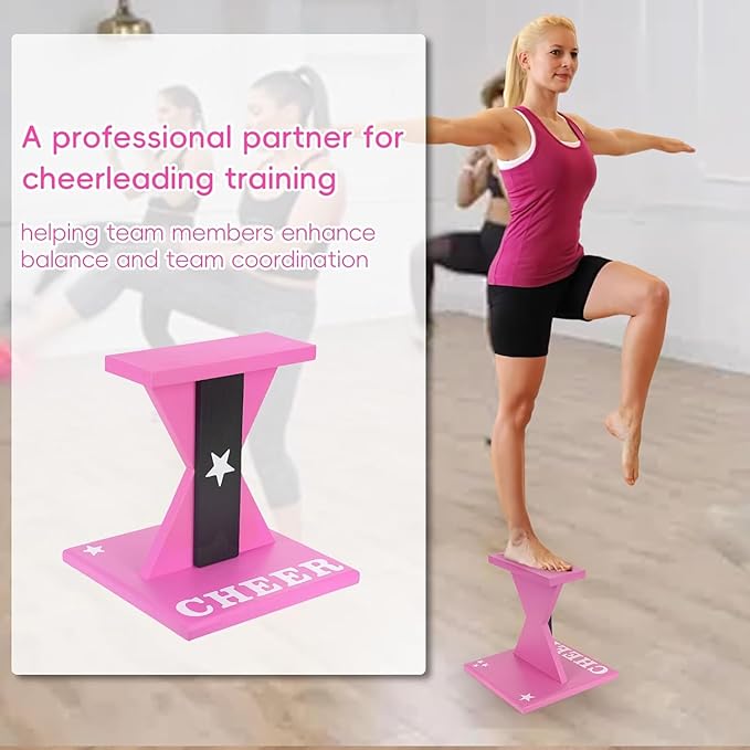 Cheerleading Balance Trainer, Wooden Cheer Equipment Stunt Trainer Practice, Pink Cheer Flyer Stand Balance Board for Core Strength, Stability & Body Control