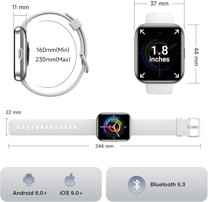 Hingso Smart Watch for Android Phones/iPhones, 1.85" HD Smart Watches for Women Men with Heart Rate/SpO2/Sleep Monitor, 3ATM Waterproof Fitness Tracker Watch with 120 Sport Modes, Health Tracker