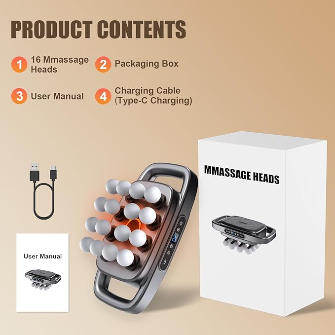 16 Head Massage Gun, 【2026 Upgrade】 12V Motor 60kg Deep Tissue Percussion Massager, 30 Intensity Levels & 3 Smart Modes Multi-Head Back Massager for Legs,Back,Arms,Waist Pain Relief