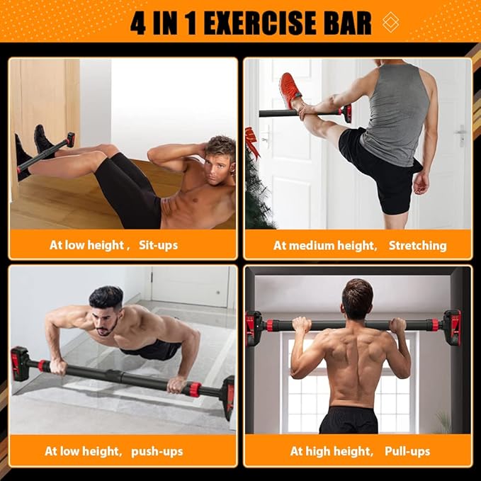 Pull Up Bar for Doorway, Strength Training Pull-up Bars, Chin Up Bar, No Screws, With Level Meter and Adjustable Width for Home Gym Upper Body Workout, No Installation Required, Max Load 440 LBS