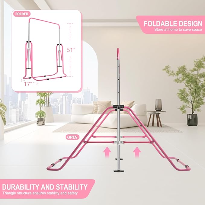 YEEGO DIRECT Gymnastics Bar for Kids with Rings, Folding Gymnastics Bars Horizontal Bar for Kids Ages 3-10, Expandable for Home Training Kids Gifts for Girls Boys