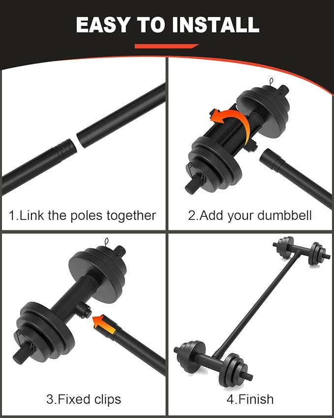 2-Piece Set Dumbbell to Barbell and Kettlebell, Barbell for Dumbbells Attachment Adjustable Weight up to 200Lb(Kettlebell 100Lb), Home Fitness Uses Dumbbell to Weight Lifting Barbell Converter Bar Barbell