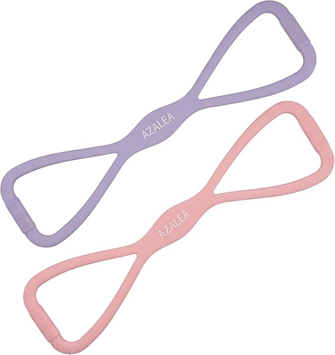 AZALEA Figure 8 Resistance Bands, 2 Pack Silicone Stretch Bands for Yoga, Pilates, Home Workout, Non Slip Exercise Bands with Handles, 15LB 25LB Set for Arms, Back, Legs, Glutes