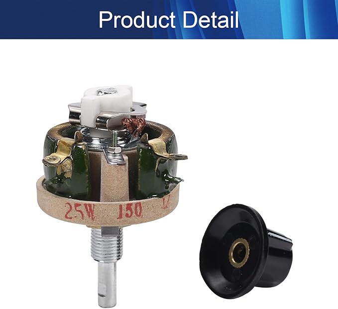Jutagoss 25W 150 Ohm Rheostat, Wirewound Ceramic Potentiometer, Round Variable Sliding Resistor with Black Knob, Adjustable Resistor 1Pc