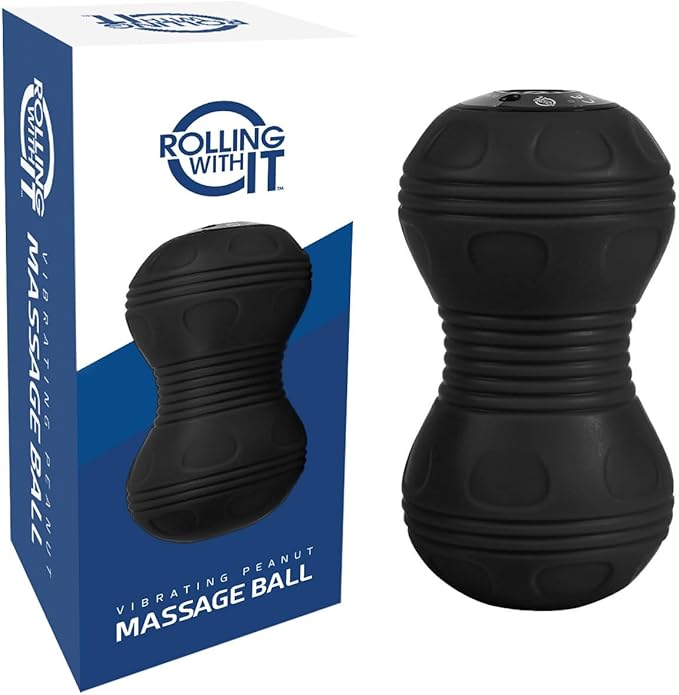 Rolling With It Vibrating Peanut Massage Ball - Deep Tissue Trigger Point Therapy, Myofascial Release - Handheld, Cordless - 4 Intensity Levels - Dual Lacrosse Ball Vibration Massager (Black)