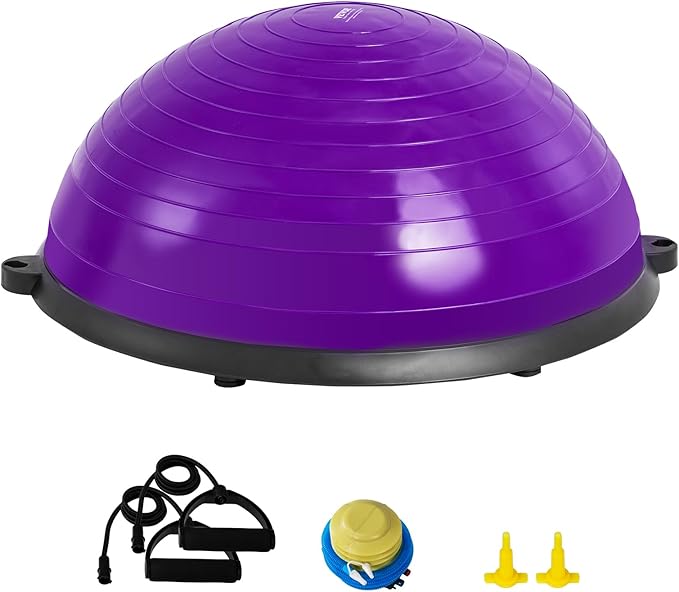 VEVOR Half Exercise Ball Trainer, 23/26 inch Balance Ball Trainer, 1500lbs Capacity Stability Ball, Yoga Ball with Resistance Bands & Foot Pump, Strength Fitness Ball for Home Gym Full Body Workout