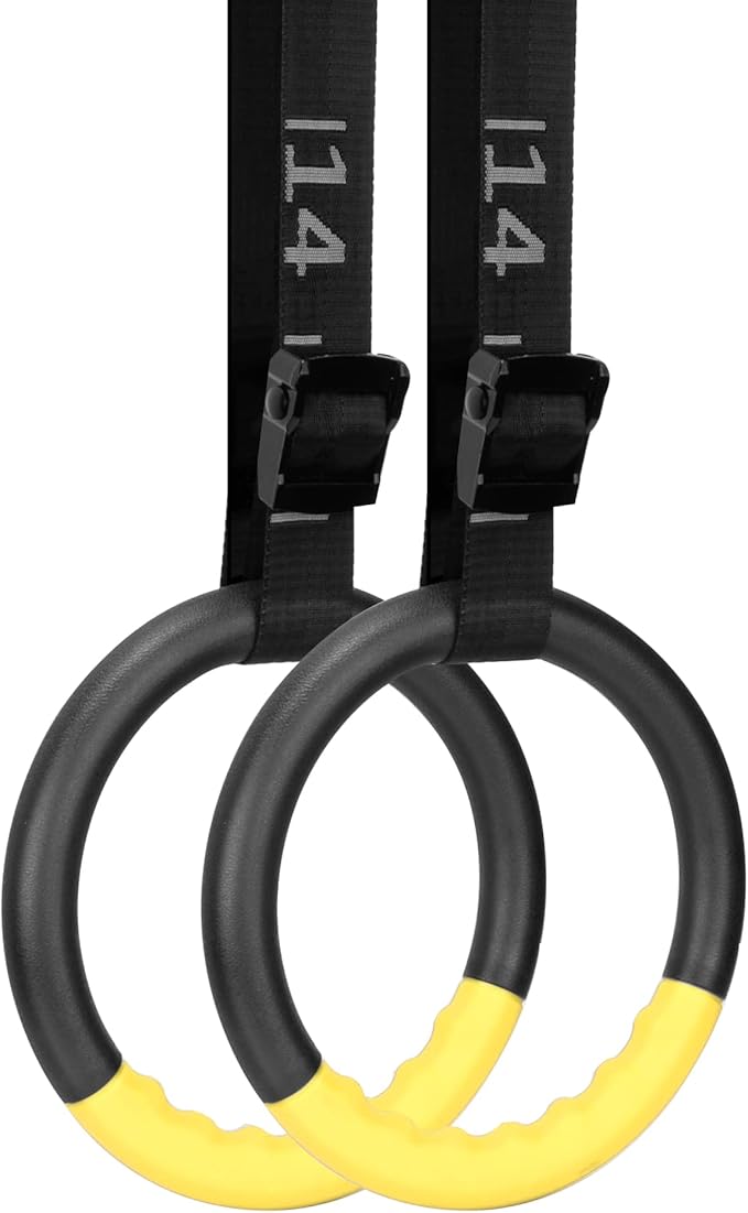 Teamaze Gymnastic Rings with 15 FT Adjustable Straps Non-Slip Gymnastics Rings Pull Up Workout Rings for Home Gym Exercise, Training