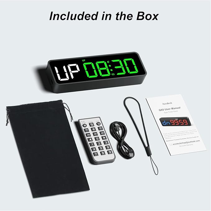 Acedeck Portable Gym Timer Clock: Fitness Digital Clock with Strong Magnet - Remote Control for Fitness Enthusiasts - Powerful Battery for Home Gym Garage Boxing
