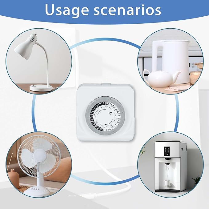 24-Hour Mechanical Timer for Electrical Outlets, Dual 3-Prong Outlets, 30-Minute Intervals, for Room Lights and Home appliances, 125V 15A, ETL Certified
