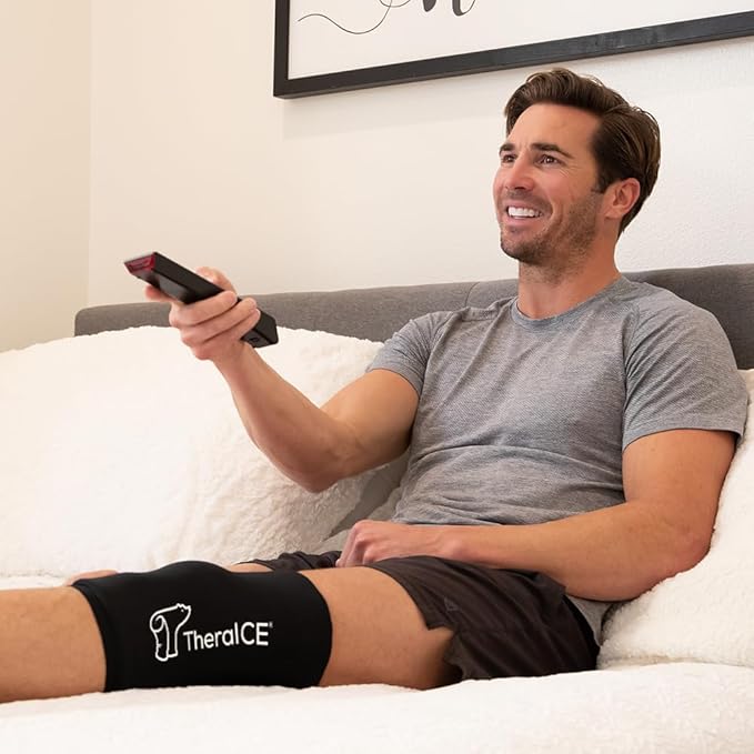 TheraICE Knee Ice Pack Wrap Compression Sleeve for Injuries, Reusable Gel Cold Packs Brace Also for Elbow, Ankle & Calf - Flexible Cold Wrap Recovery for Meniscus, ACL, MCL Pain Relief (Pack of 2)