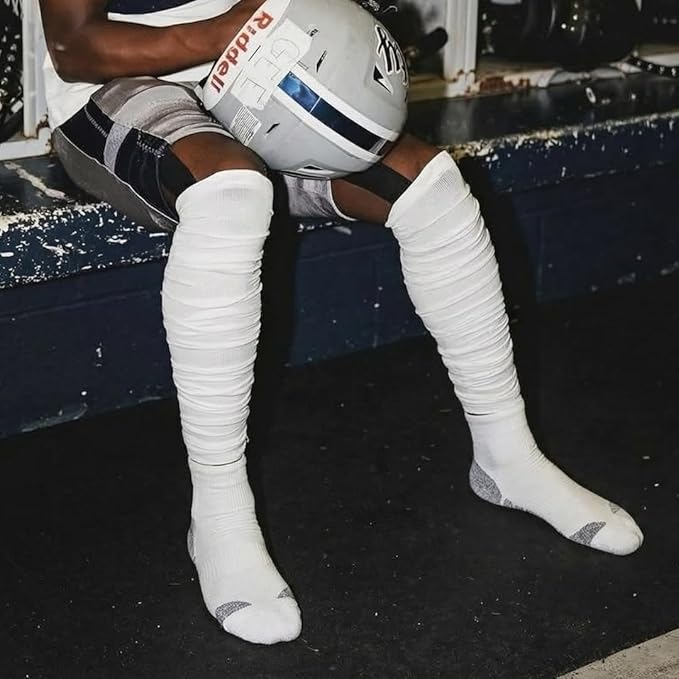 KUTFTBL Pre-Scrunched Football Leg Sleeves with Built-In Hidden Elastic Bands Performance Fabric Above or Below the Knee